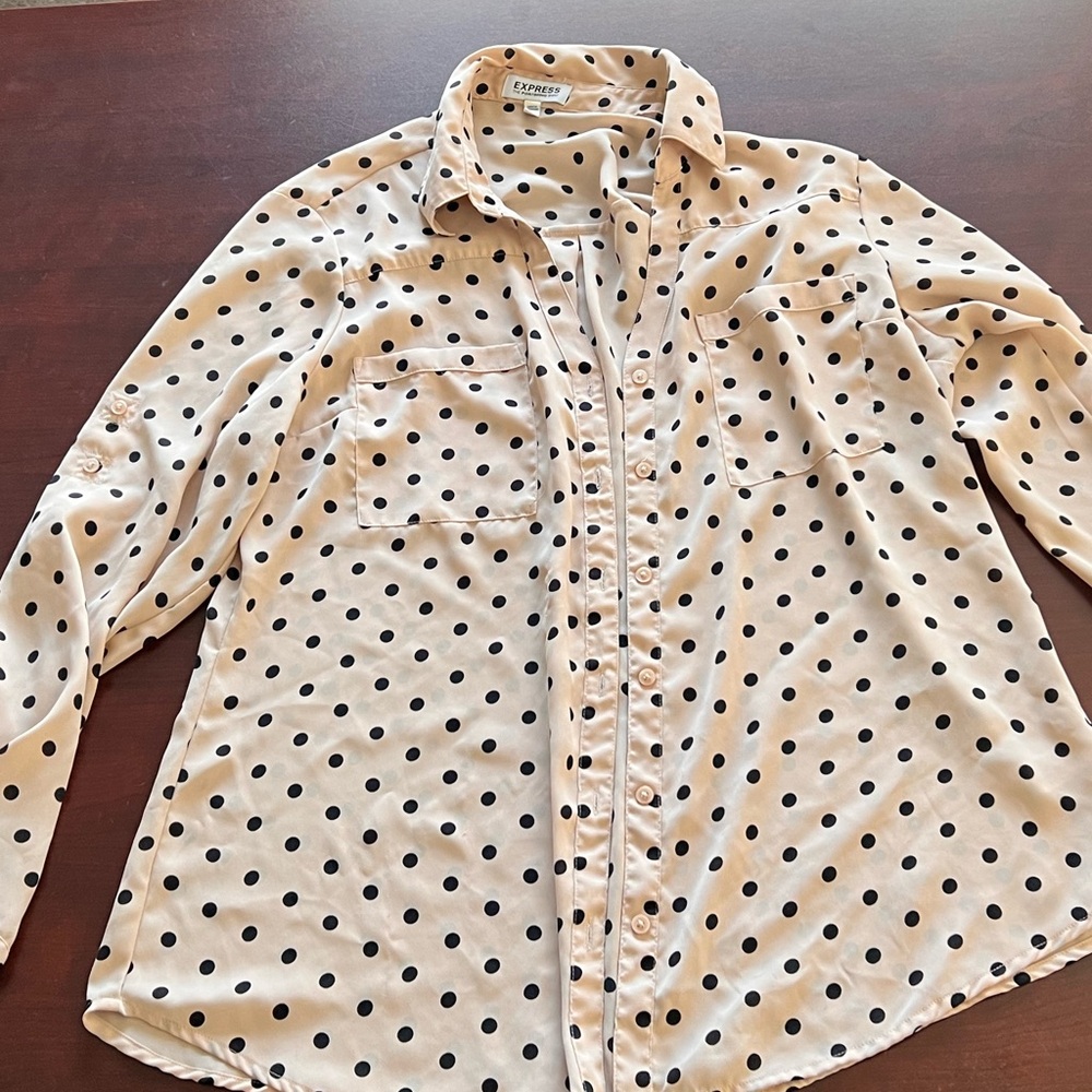 Express Black and Cream Blouse with Polka Dot Pattern